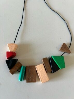 Finnish Designer Minimalist Geometric Wood Bead Necklace Handmade